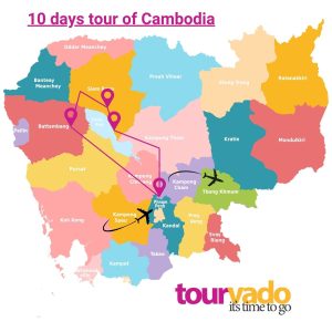 A map of your 10 days tour of Cambodia with Tourvado.com